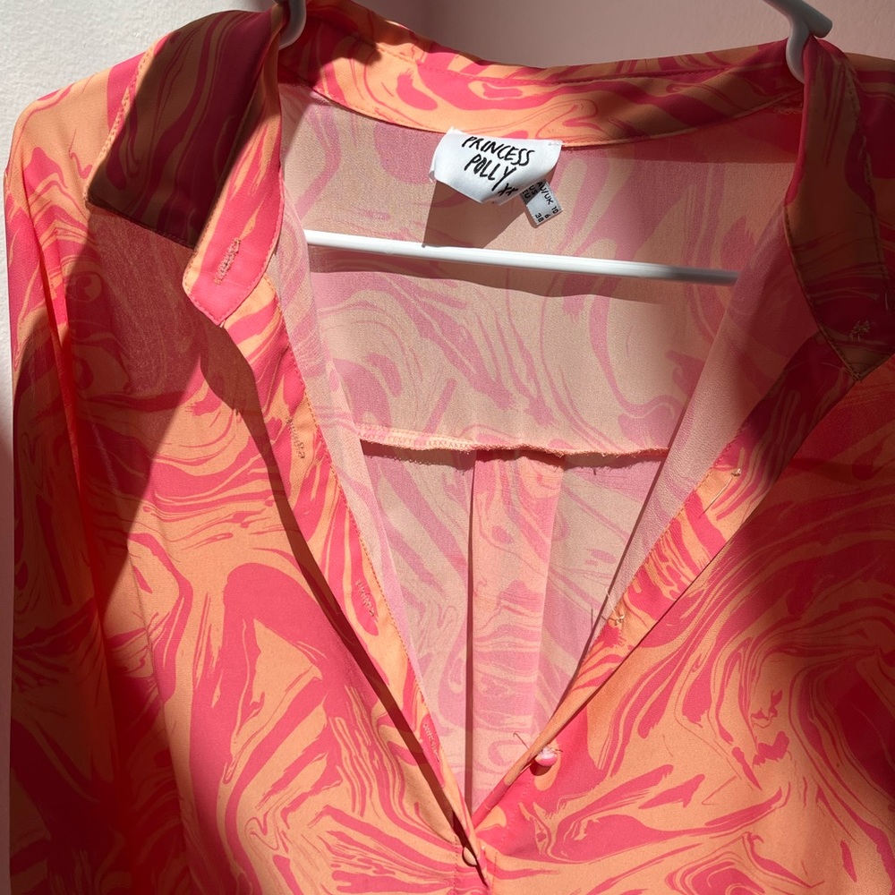 Orange/pink button down blouse